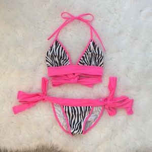 Neon Pink & Zebra Print Bikini